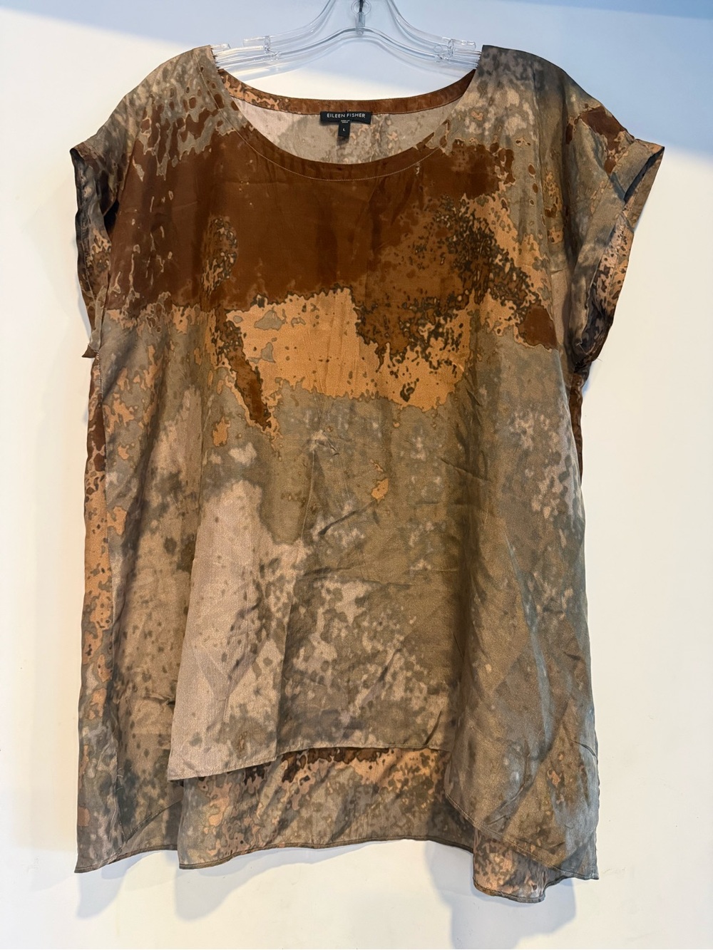 Eileen Fisher Silk Abstract Print Watercolor Boxy Fit Top Size L - Picture 2 of 5
